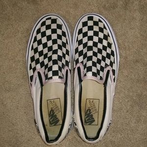 Custom Vans slip on checkered skull skate sneakers